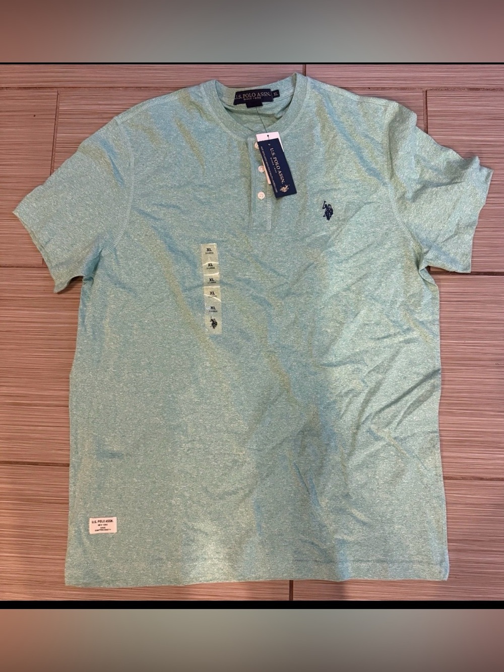 NWT U.S. Polo Assn. Men’s Henley T-Shirt XL Mint Green 100% Cotton Short Sleeve